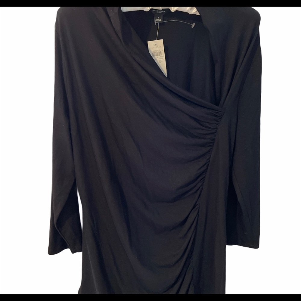 Ann Taylor long black top with side V neckline